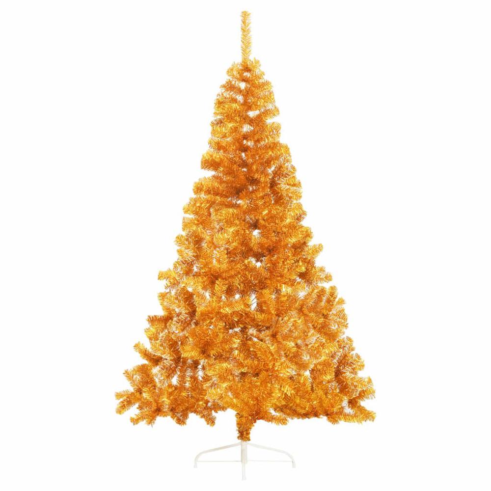 vidaXL Artificial Half Christmas Tree with Stand Gold 94.5" PVC. Picture 3