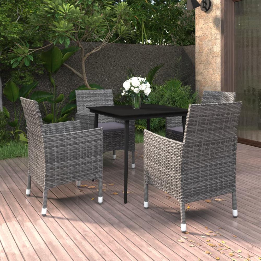 vidaXL 5 Piece Patio Dining Set with Cushions Poly Rattan and Glass, 3099740. Picture 1