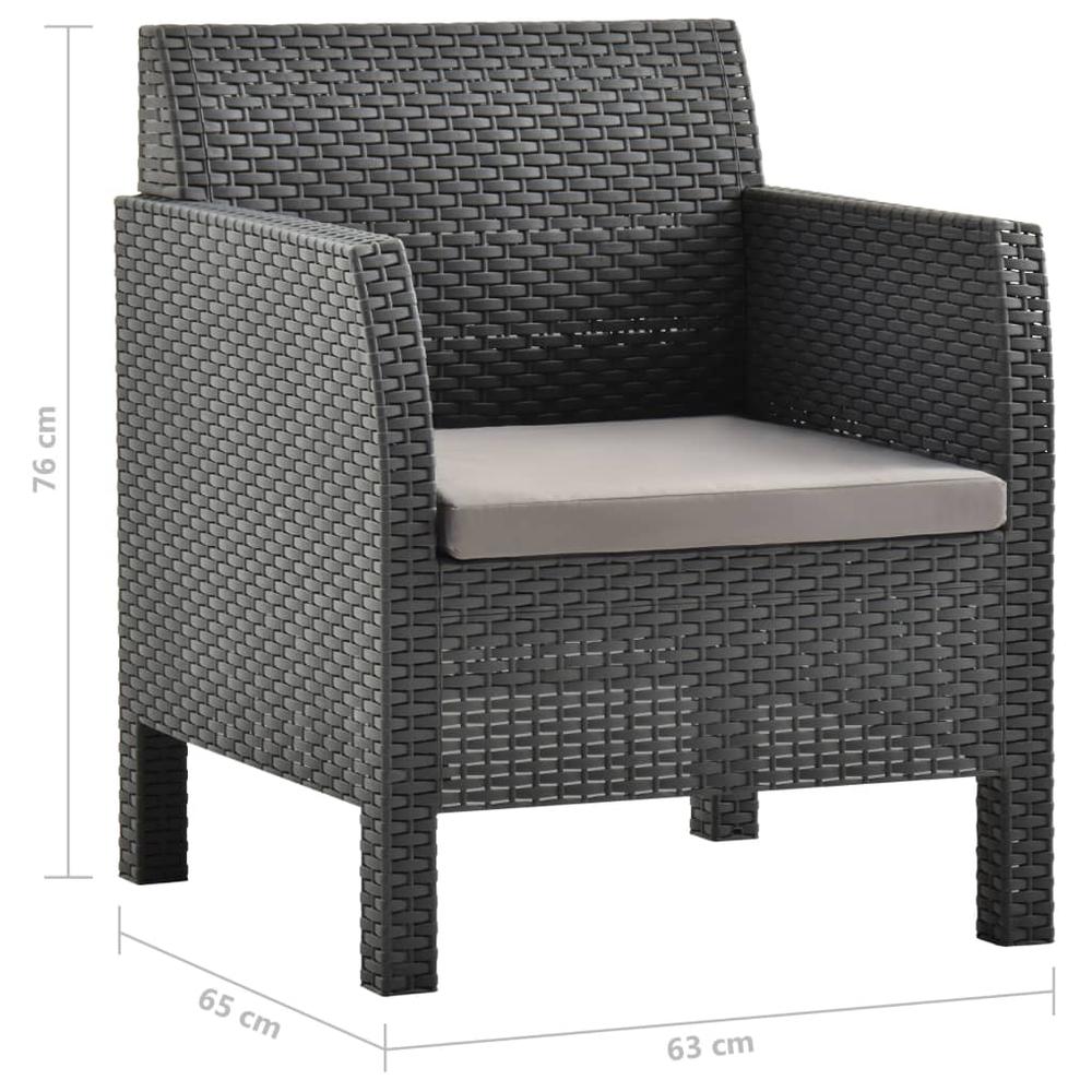 vidaXL 3 Piece Patio Lounge Set with Cushions PP Rattan Anthracite, 3067233. Picture 11