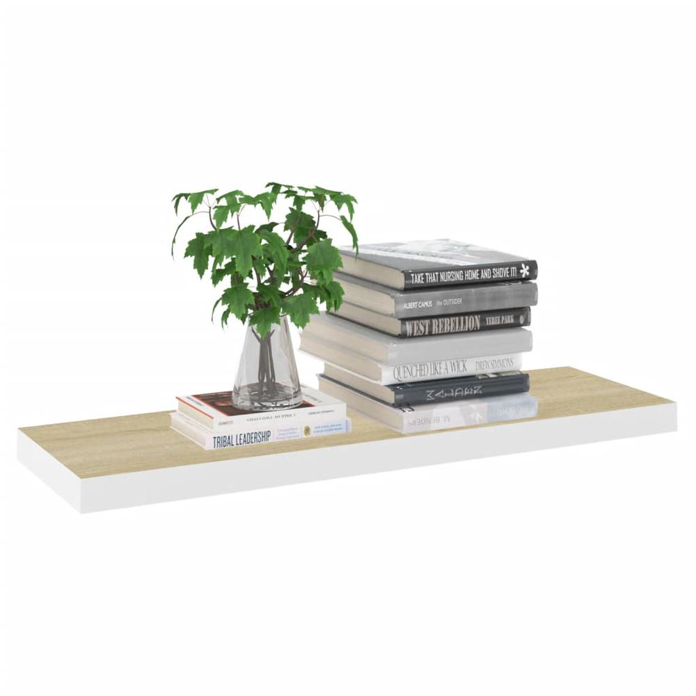 vidaXL Floating Wall Shelves 2 pcs Oak and White 31.5"x9.3"x1.5" MDF. Picture 3