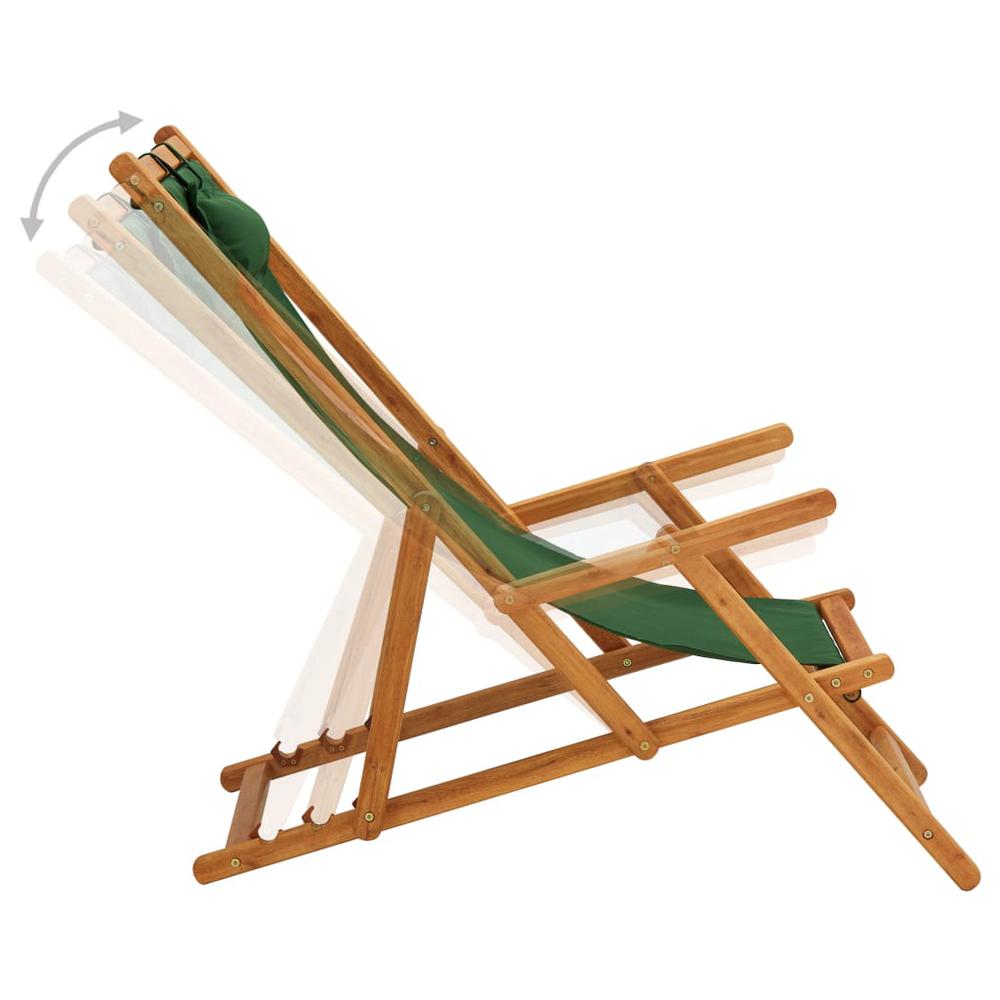 vidaXL Folding Beach Chair Solid Eucalyptus Wood and Fabric Green. Picture 3