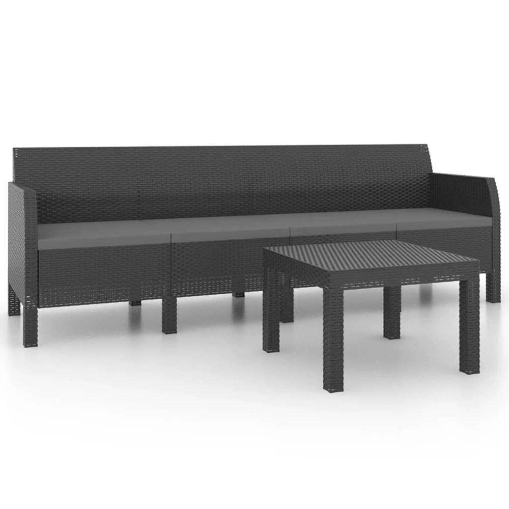 vidaXL 2 Piece Patio Lounge Set with Cushions PP Rattan Anthracite, 3079670. Picture 2