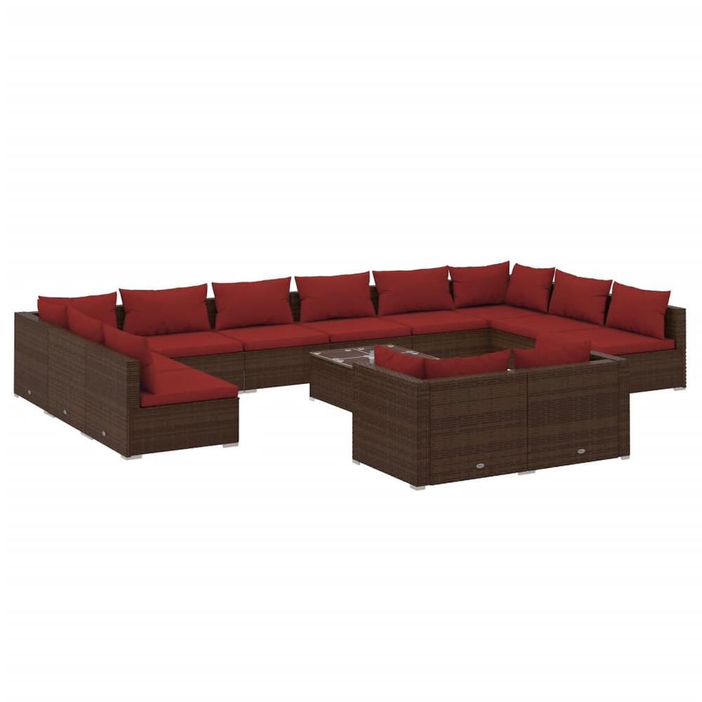 vidaXL 13 Piece Patio Lounge Set with Cushions Brown Poly Rattan, 3102099. Picture 2