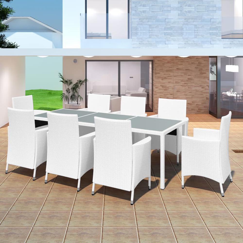vidaXL 9 Piece Outdoor Dining Set Poly Rattan Cream White, 42500. Picture 1