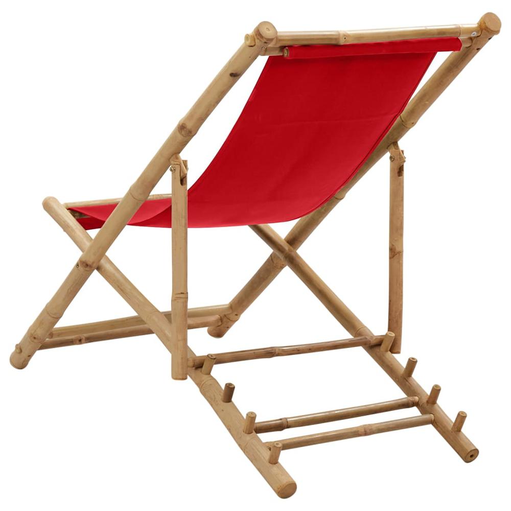 vidaXL Deck Chair Bamboo and Canvas Red, 318592. Picture 4