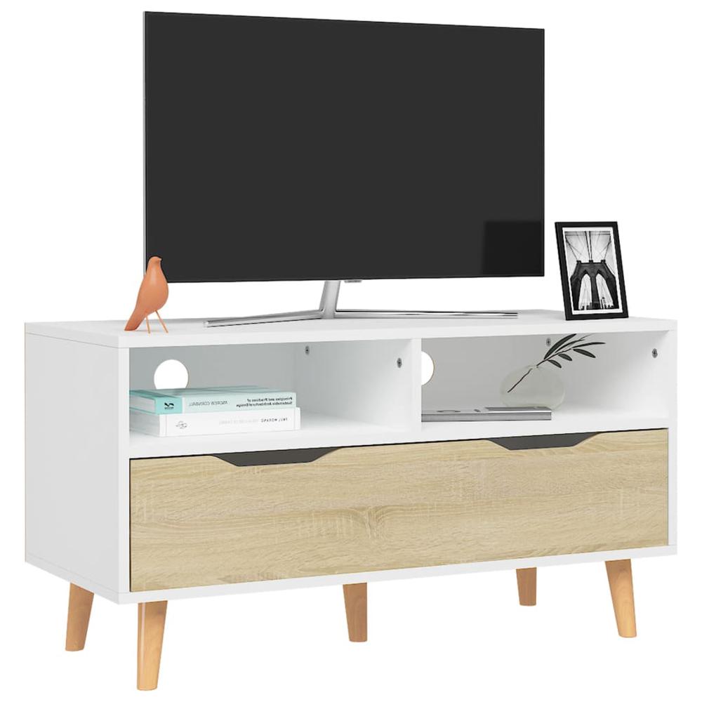 vidaXL TV Cabinet White and Sonoma Oak 35.4"x15.7"x19.1" Engineered Wood. Picture 3