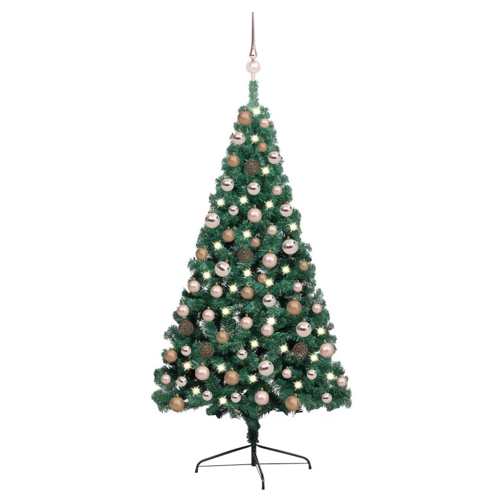 vidaXL Artificial Half Christmas Tree with LEDs&Ball Set Green 47.2", 3077563. Picture 1