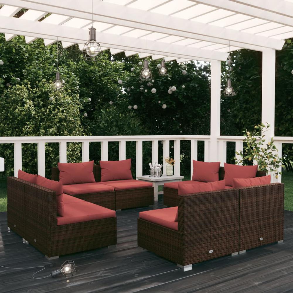 vidaXL 8 Piece Patio Lounge Set with Cushions Poly Rattan Brown, 3101539. Picture 1