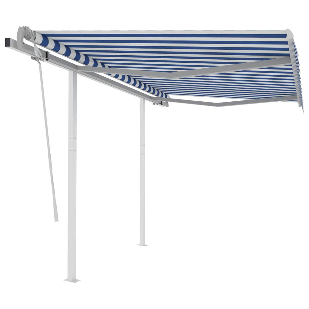 vidaXL Manual Retractable Awning with Posts 9.8'x8.2' Blue and White, 3069896. Picture 1