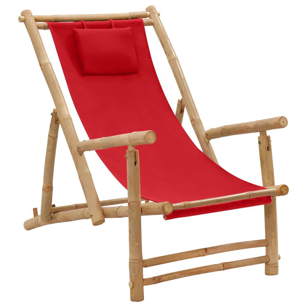 vidaXL Deck Chair Bamboo and Canvas Red, 318597. Picture 1