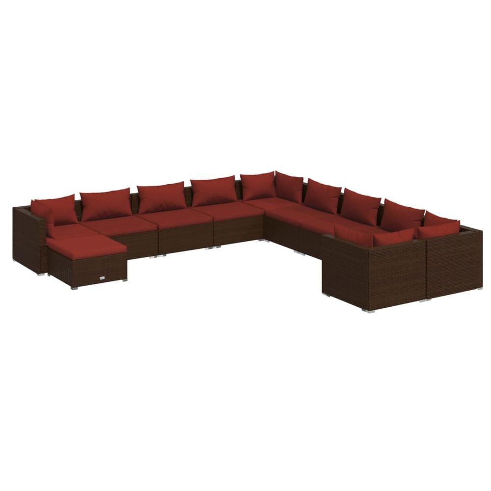 vidaXL 11 Piece Patio Lounge Set with Cushions Poly Rattan Brown, 3102707. Picture 2