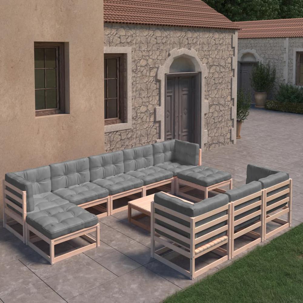 vidaXL 11 Piece Patio Lounge Set with Cushions Solid Pinewood, 3077169. Picture 1