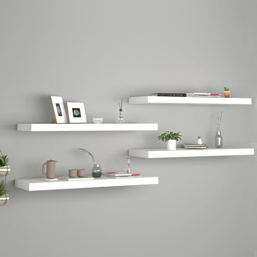 vidaXL Floating Wall Shelves 4 pcs White 31.5"x9.3"x1.5" MDF. Picture 1