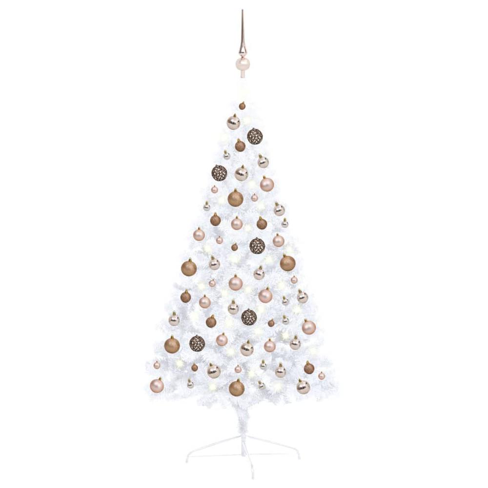 vidaXL Artificial Half Christmas Tree with LEDs&Ball Set White 47.2", 3077568. Picture 1