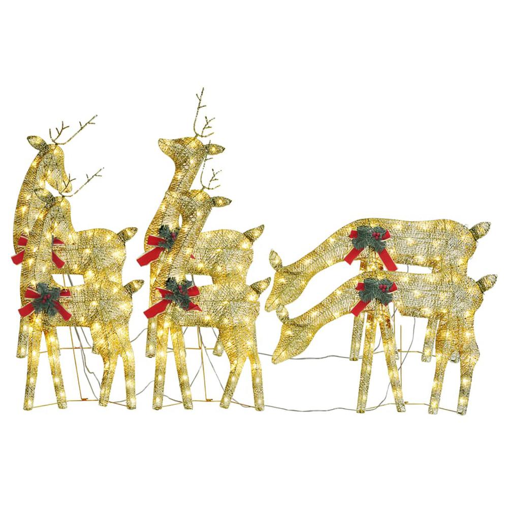 vidaXL Christmas Reindeers 6 pcs Gold Warm White Mesh. Picture 2