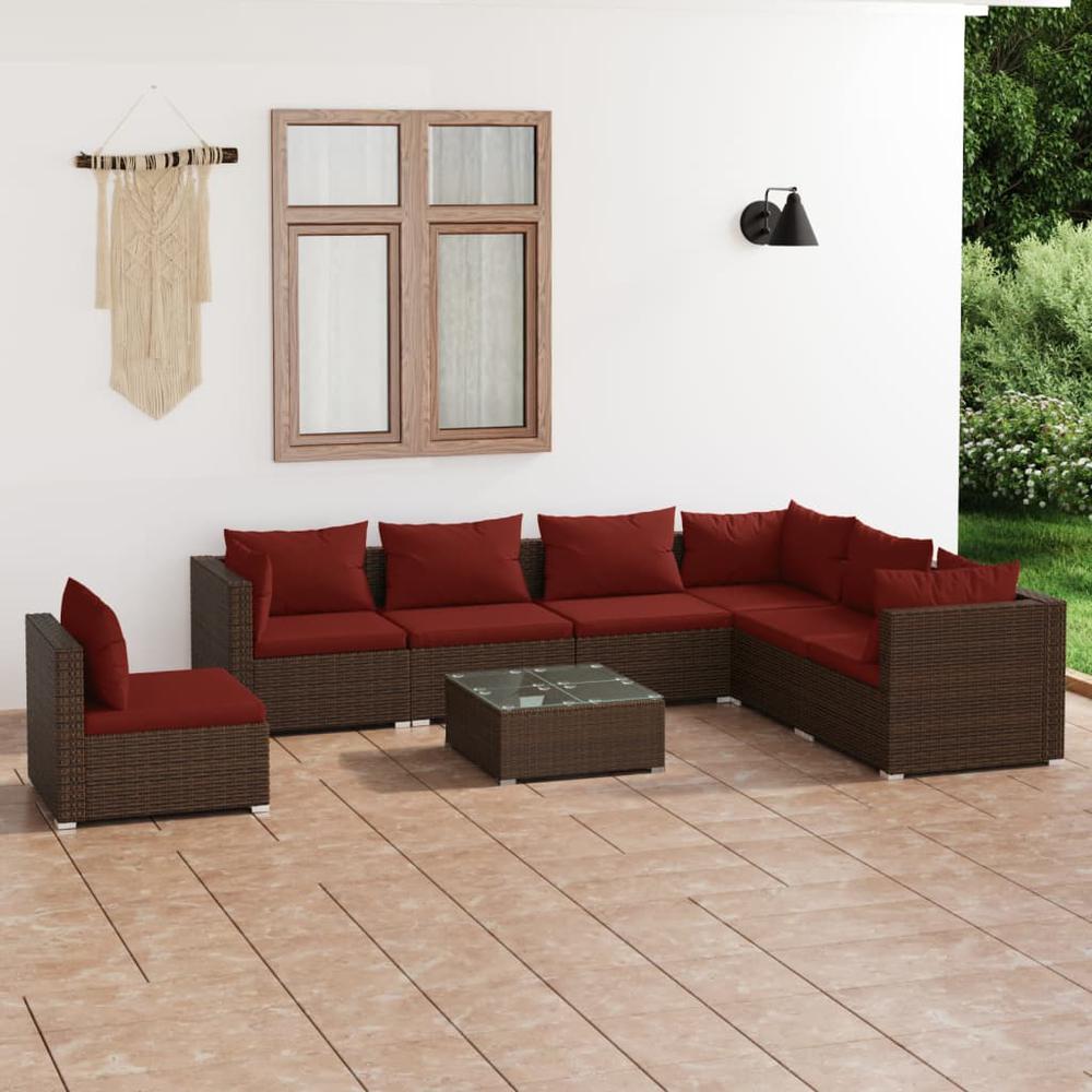 vidaXL 8 Piece Patio Lounge Set with Cushions Poly Rattan Brown, 3102363. Picture 1