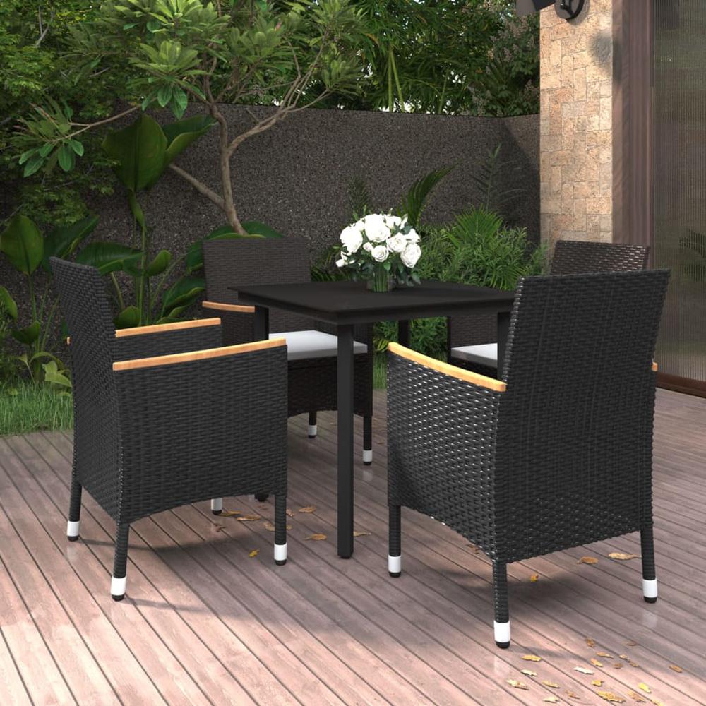 vidaXL 5 Piece Patio Dining Set with Cushions Poly Rattan and Glass, 3099770. Picture 1