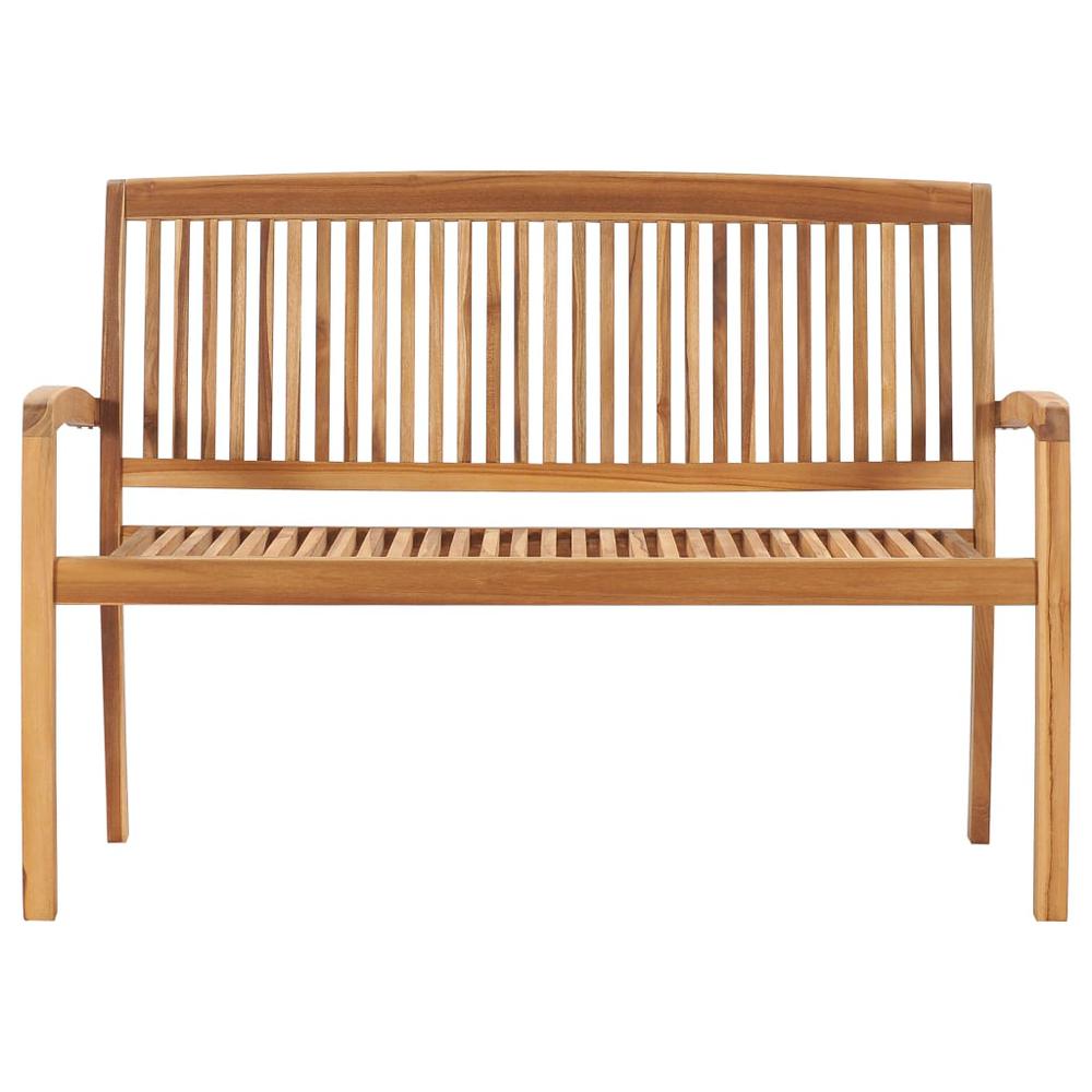 vidaXL Stacking Patio Bench with Cushion 50.6" Solid Teak Wood, 3063286. Picture 3