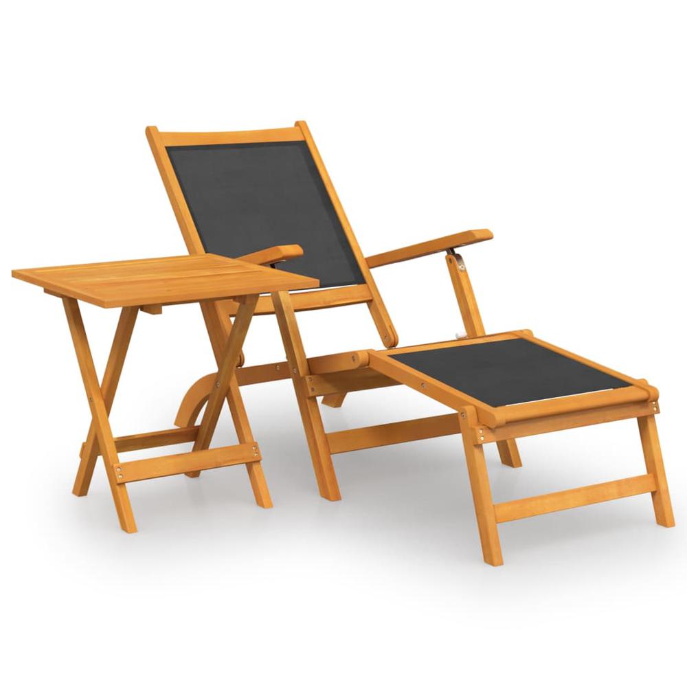 vidaXL Patio Deck Chair with Table Solid Wood Acacia and Textilene. Picture 2