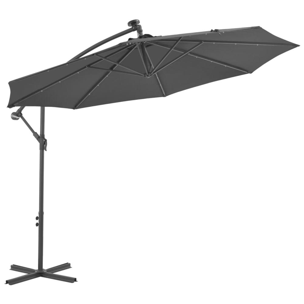 vidaXL Cantilever Umbrella with LED Lights and Steel Pole 118.1" Anthracite. Picture 1