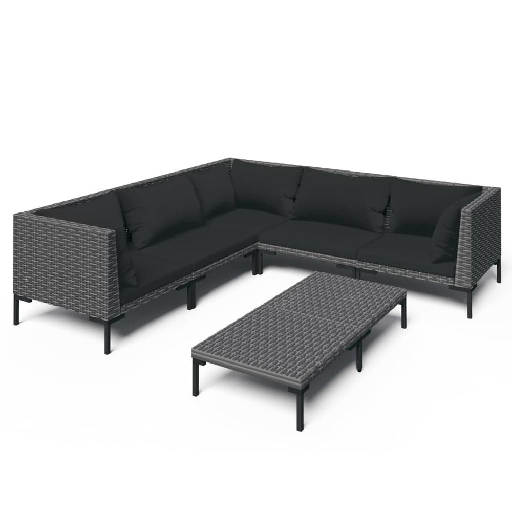 vidaXL 6 Piece Patio Lounge Set with Cushions Poly Rattan Dark Gray, 3099841. Picture 2