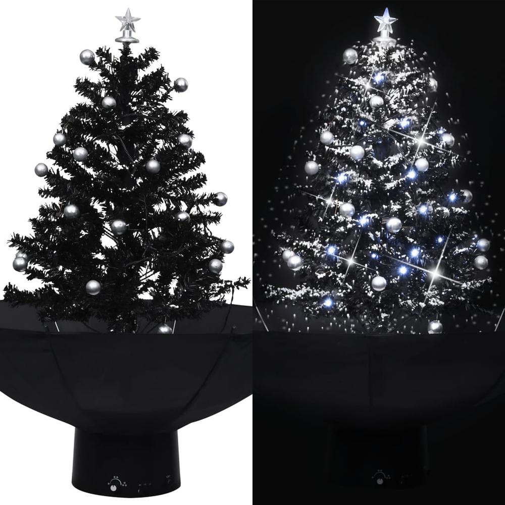 vidaXL Snowing Christmas Tree with Umbrella Base Black 29.5" PVC. Picture 1