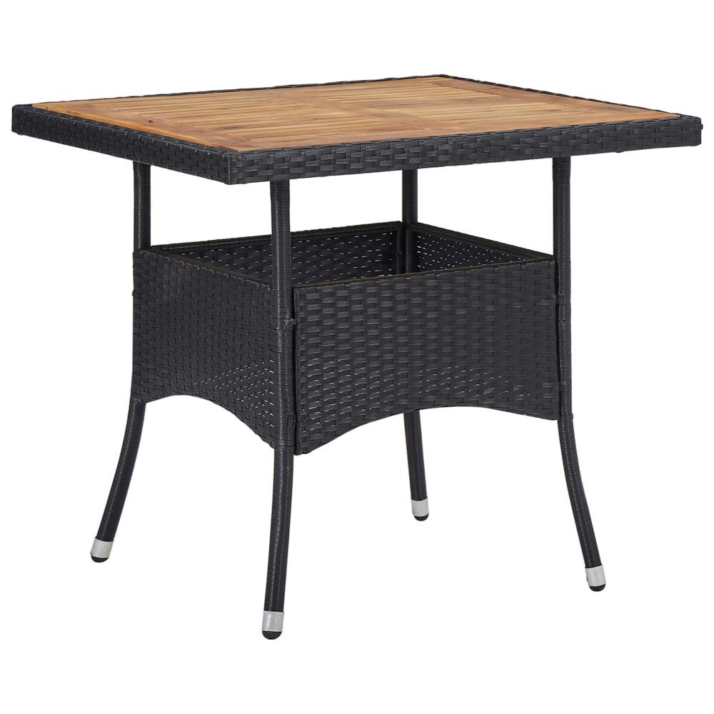 vidaXL Patio Dining Table Black Poly Rattan and Solid Acacia Wood. Picture 1
