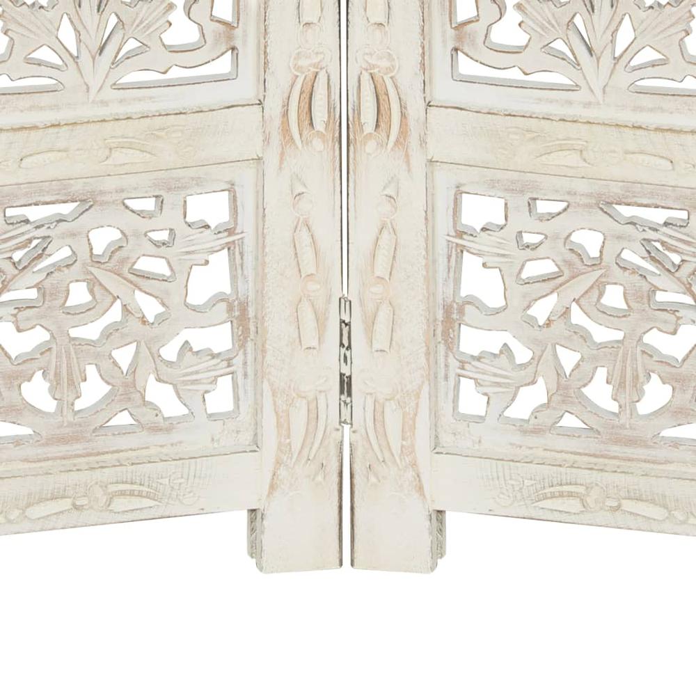 vidaXL Hand carved 4-Panel Room Divider White 63"x65" Solid Mango Wood, 285327. Picture 4
