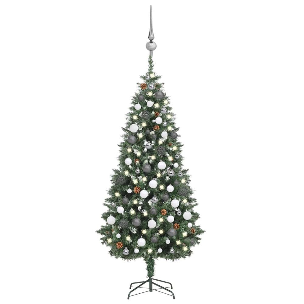 vidaXL Artificial Christmas Tree with LEDs&Ball Set Pine Cones 70.9", 3077896. Picture 1