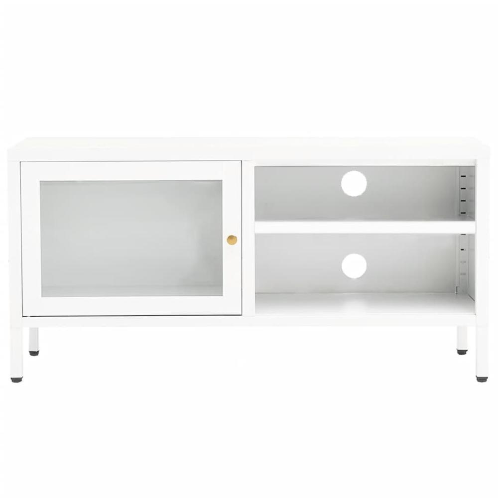 vidaXL TV Cabinet White 35.4"x11.8"x17.3" Steel and Glass. Picture 3