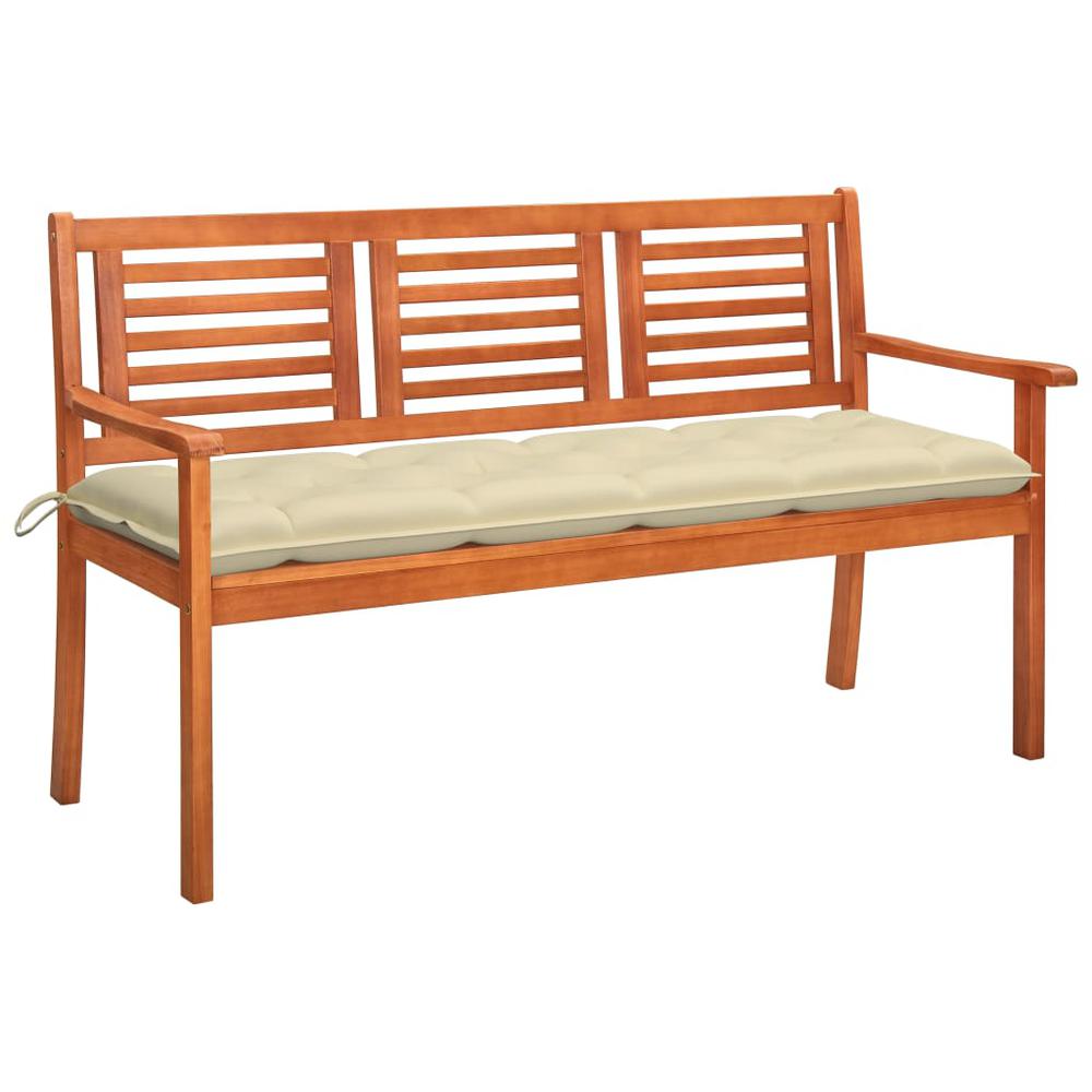 vidaXL 3-Seater Patio Bench with Cushion 59.1" Solid Eucalyptus Wood, 3061013. Picture 1