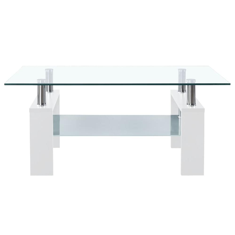 vidaXL Coffee Table White and Transparent 37.4"x21.7"x15.7" Tempered Glass. Picture 2
