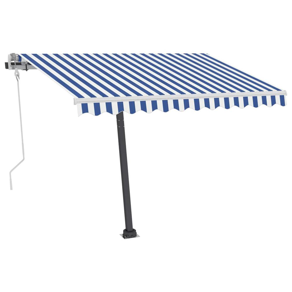 vidaXL Manual Retractable Awning with LED 118.1"x98.4" Blue and White. Picture 4