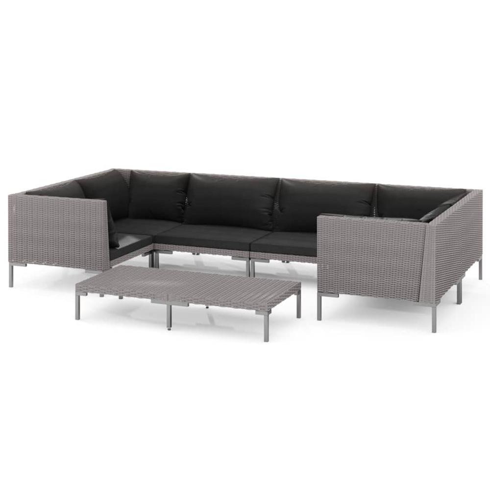 vidaXL 7 Piece Patio Lounge Set with Cushions Poly Rattan Dark Gray, 3099927. Picture 2