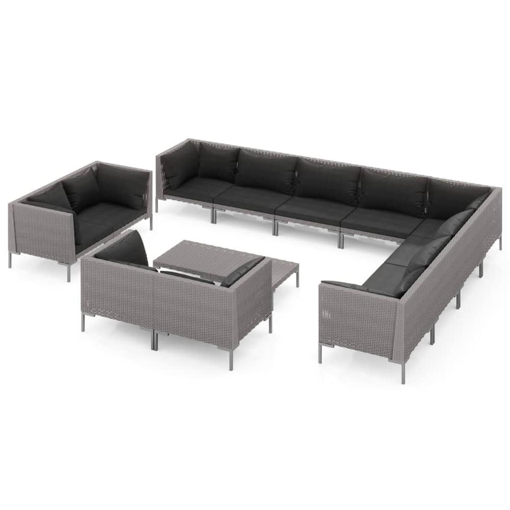 vidaXL 13 Piece Patio Lounge Set with Cushions Poly Rattan Dark Gray, 3099905. Picture 2