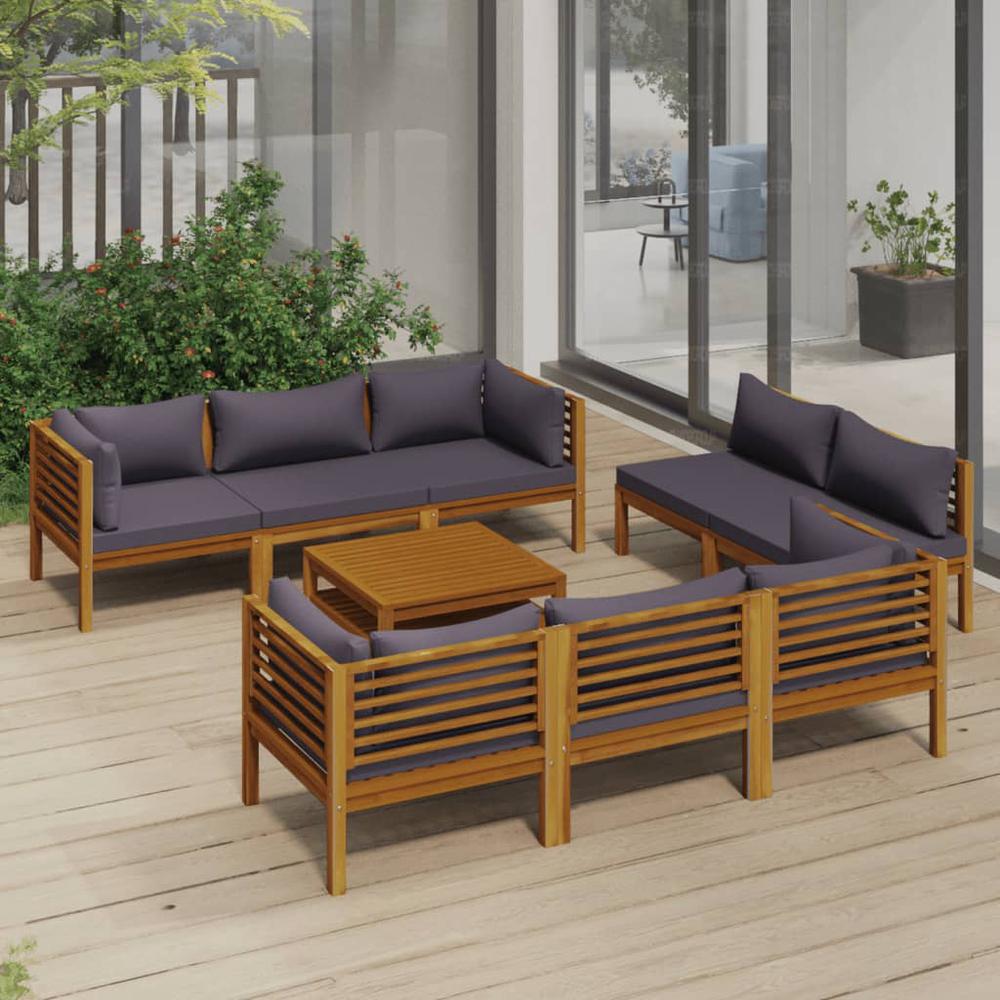vidaXL 9 Piece Patio Lounge Set with Cushion Solid Acacia Wood, 3086904. Picture 1