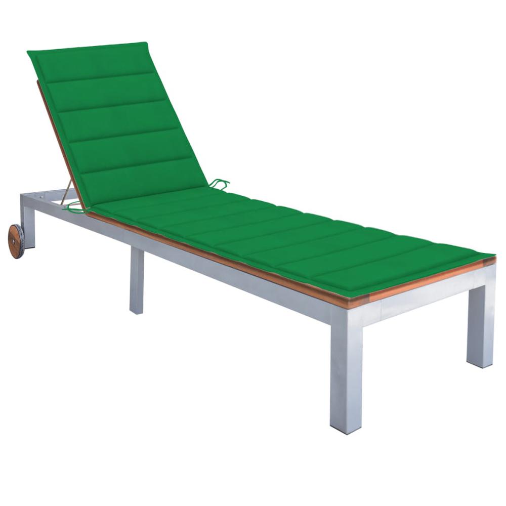 vidaXL Sun Lounger with Cushion Solid Acacia Wood and Galvanized Steel, 3061547. Picture 1