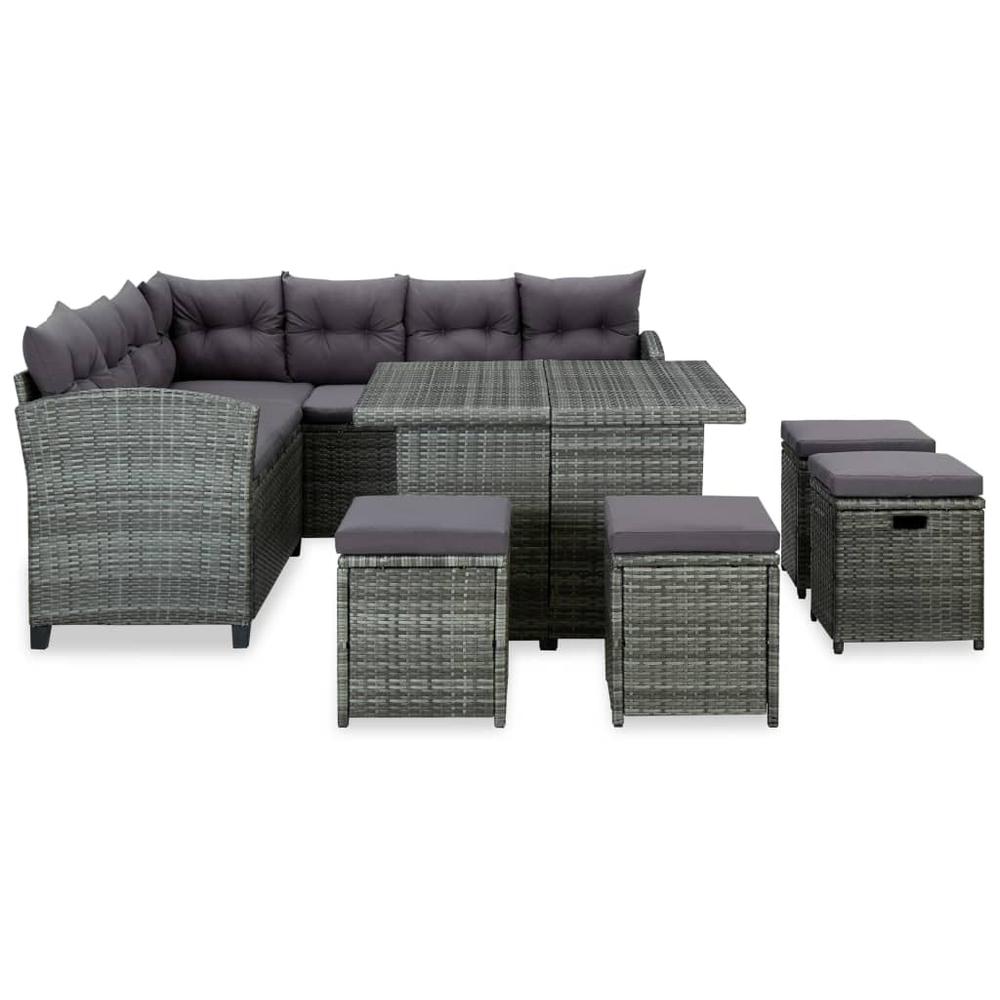 vidaXL 6 Piece Patio Lounge Set with Cushions Poly Rattan Gray, 316870. Picture 2