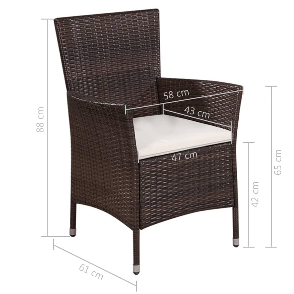 vidaXL Outdoor Chair and Stool with Cushions Poly Rattan Brown, 44090. Picture 4