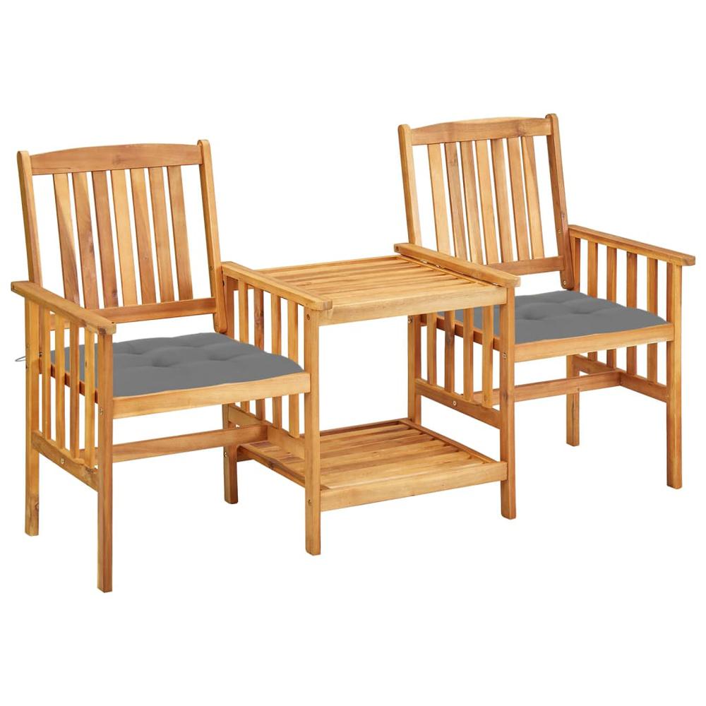 vidaXL Patio Chairs with Tea Table and Cushions Solid Acacia Wood, 3061291. Picture 1