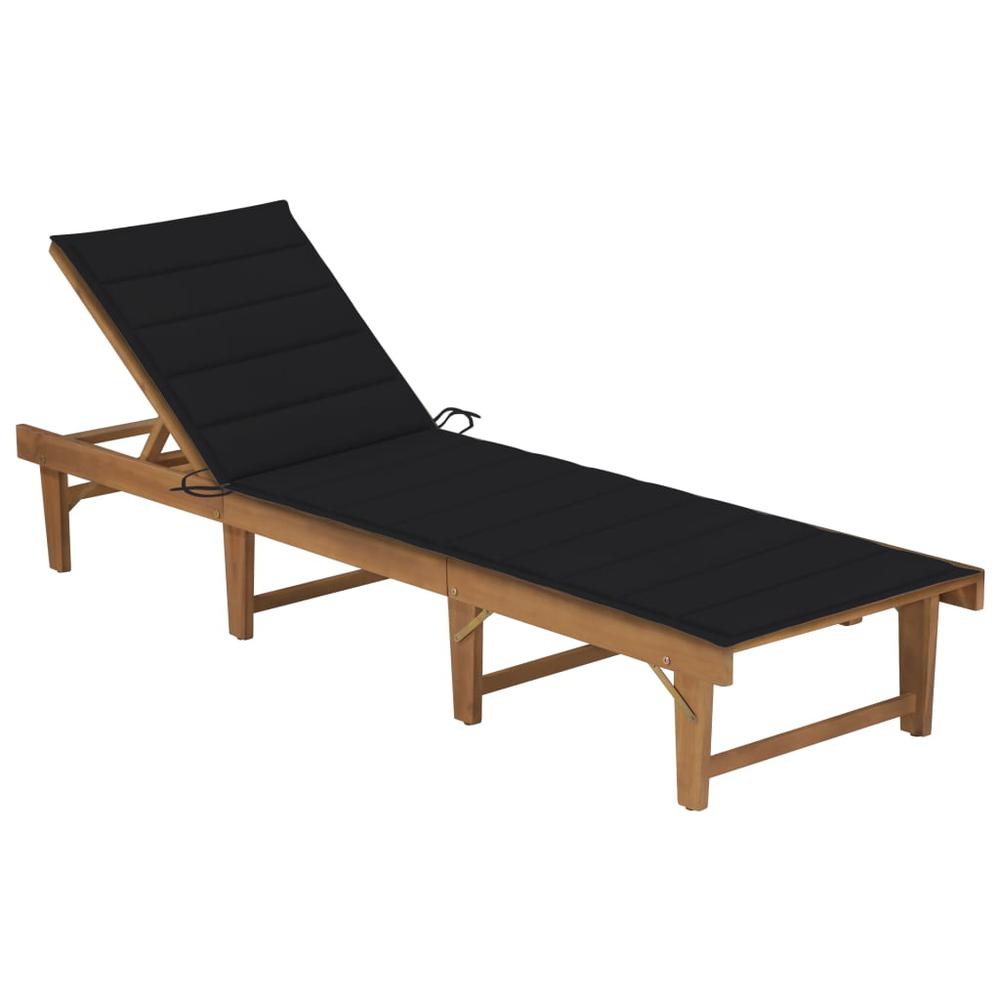 vidaXL Folding Sun Lounger with Cushion Solid Acacia Wood, 3064171. Picture 1