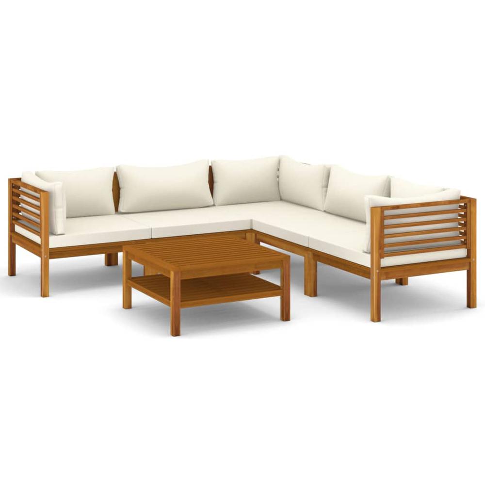 vidaXL 6 Piece Patio Lounge Set with Cream Cushion Solid Acacia Wood, 3086937. Picture 2