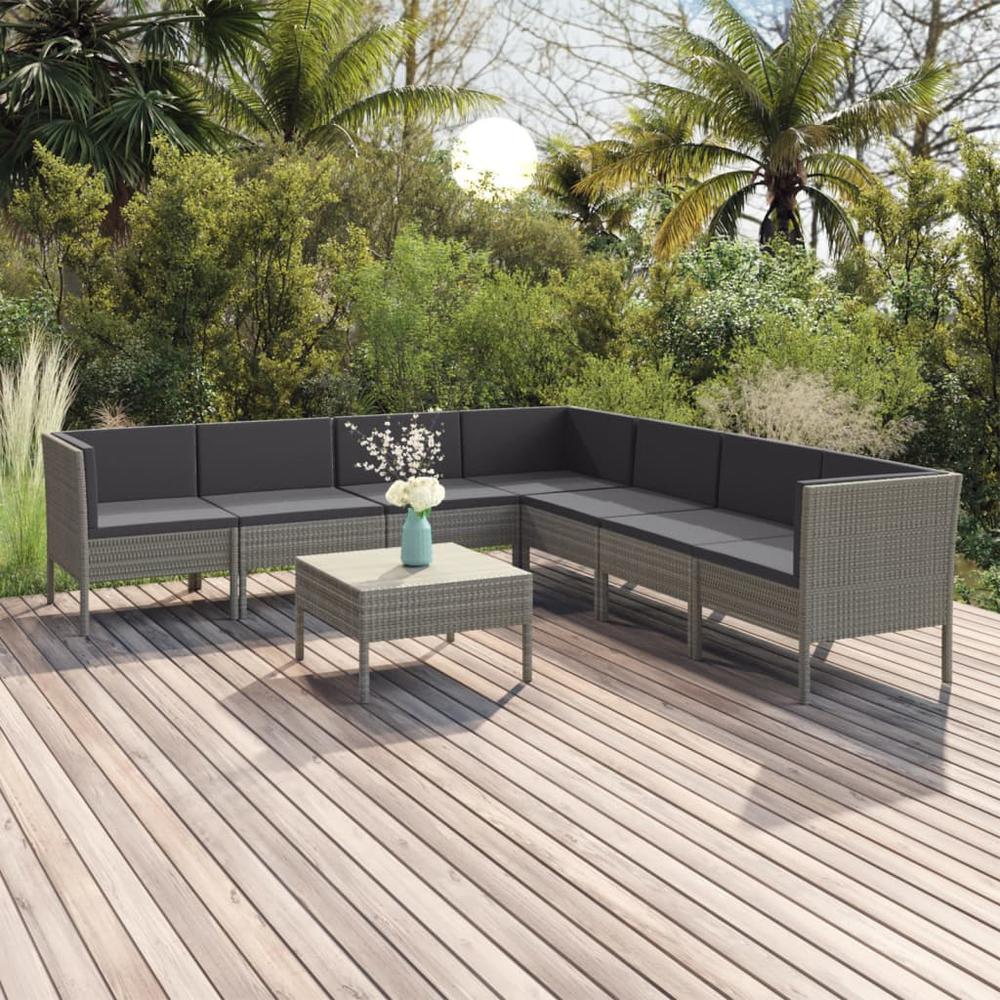 vidaXL 8 Piece Patio Lounge Set with Cushions Poly Rattan Gray, 3094458. The main picture.