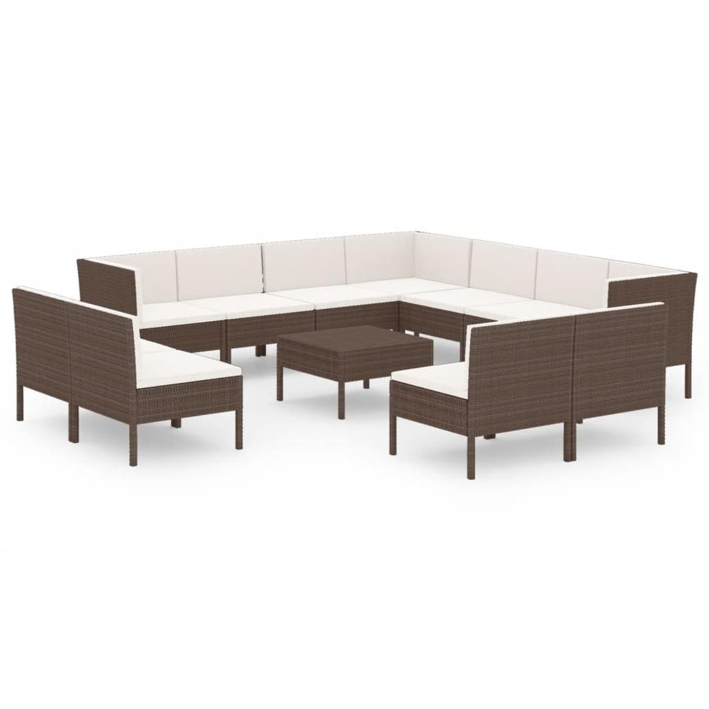 vidaXL 12 Piece Patio Lounge Set with Cushions Poly Rattan Brown, 3094479. Picture 2