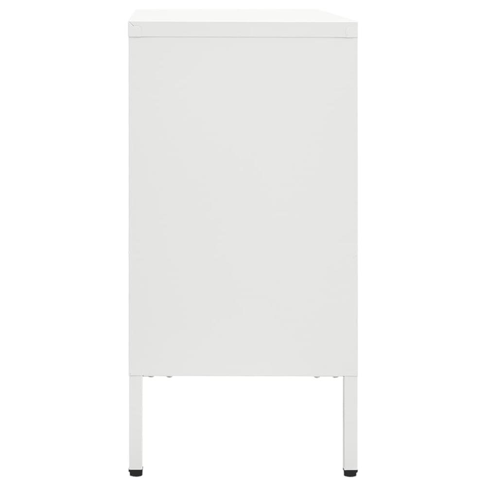 vidaXL Sideboard White 41.3"x13.8"x27.6" Steel and Tempered Glass. Picture 4