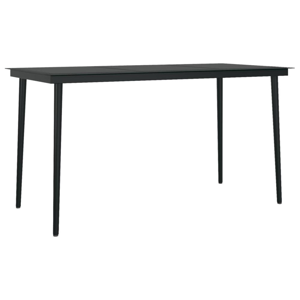 vidaXL Patio Dining Table Black 55.1"x27.6"x29.1" Steel and Glass, 318750. Picture 2