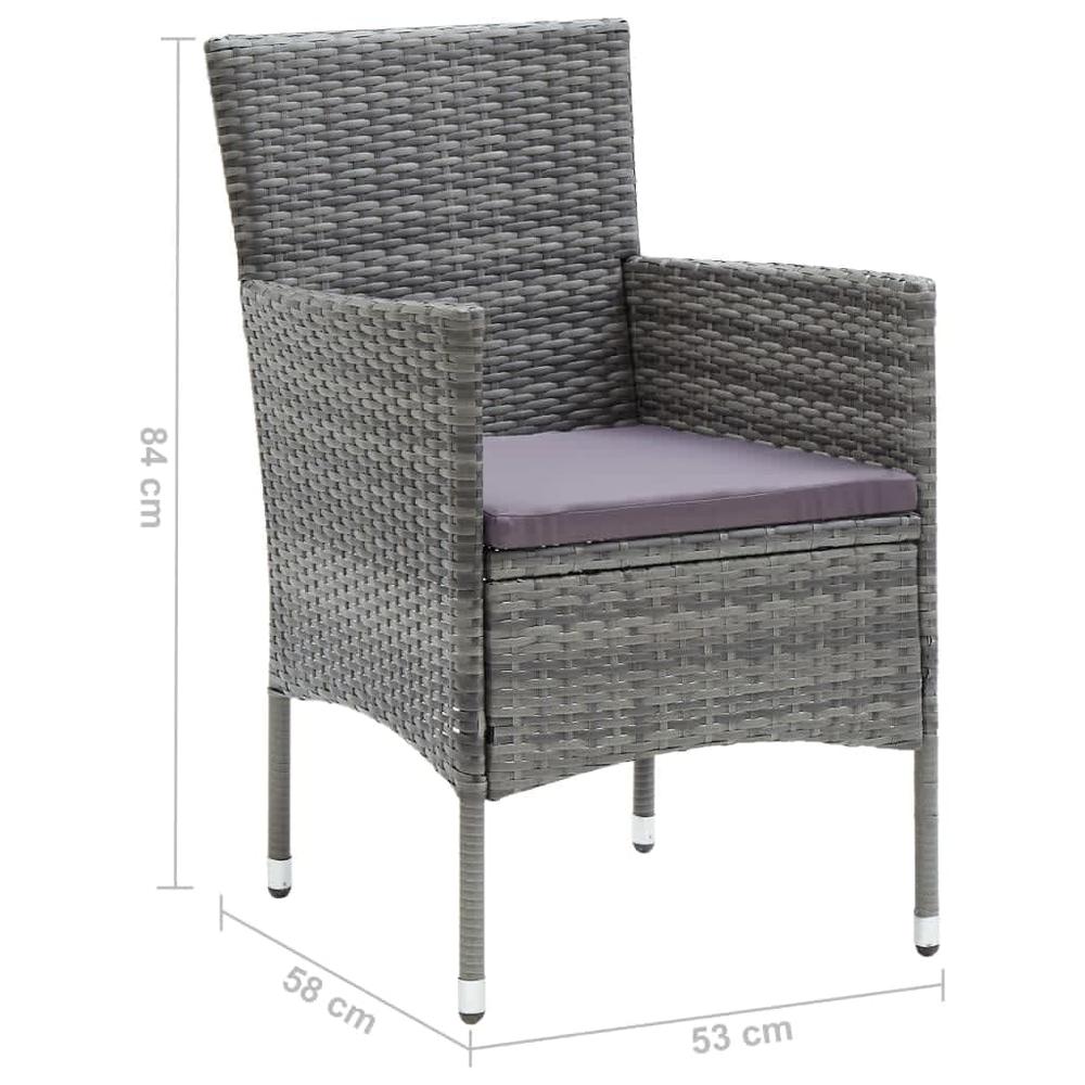 vidaXL 3 Piece Patio Dining Set with Cushions Poly Rattan Gray. Picture 11