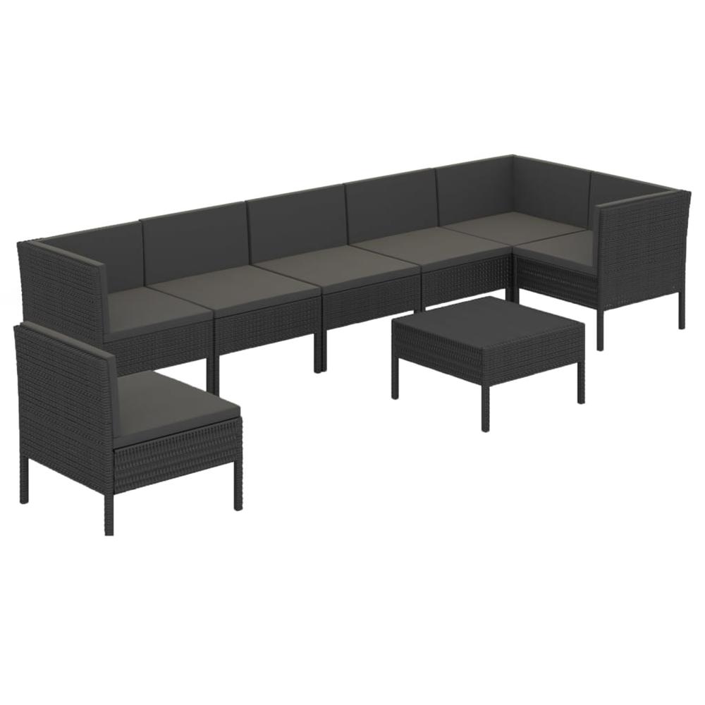 vidaXL 8 Piece Patio Lounge Set with Cushions Poly Rattan Black, 3094389. Picture 2