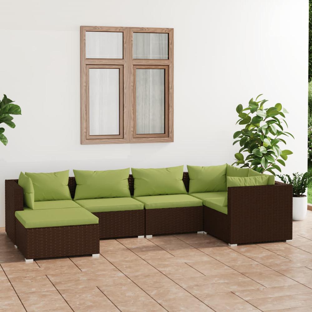 vidaXL 6 Piece Patio Lounge Set with Cushions Poly Rattan Brown, 3101812. Picture 1