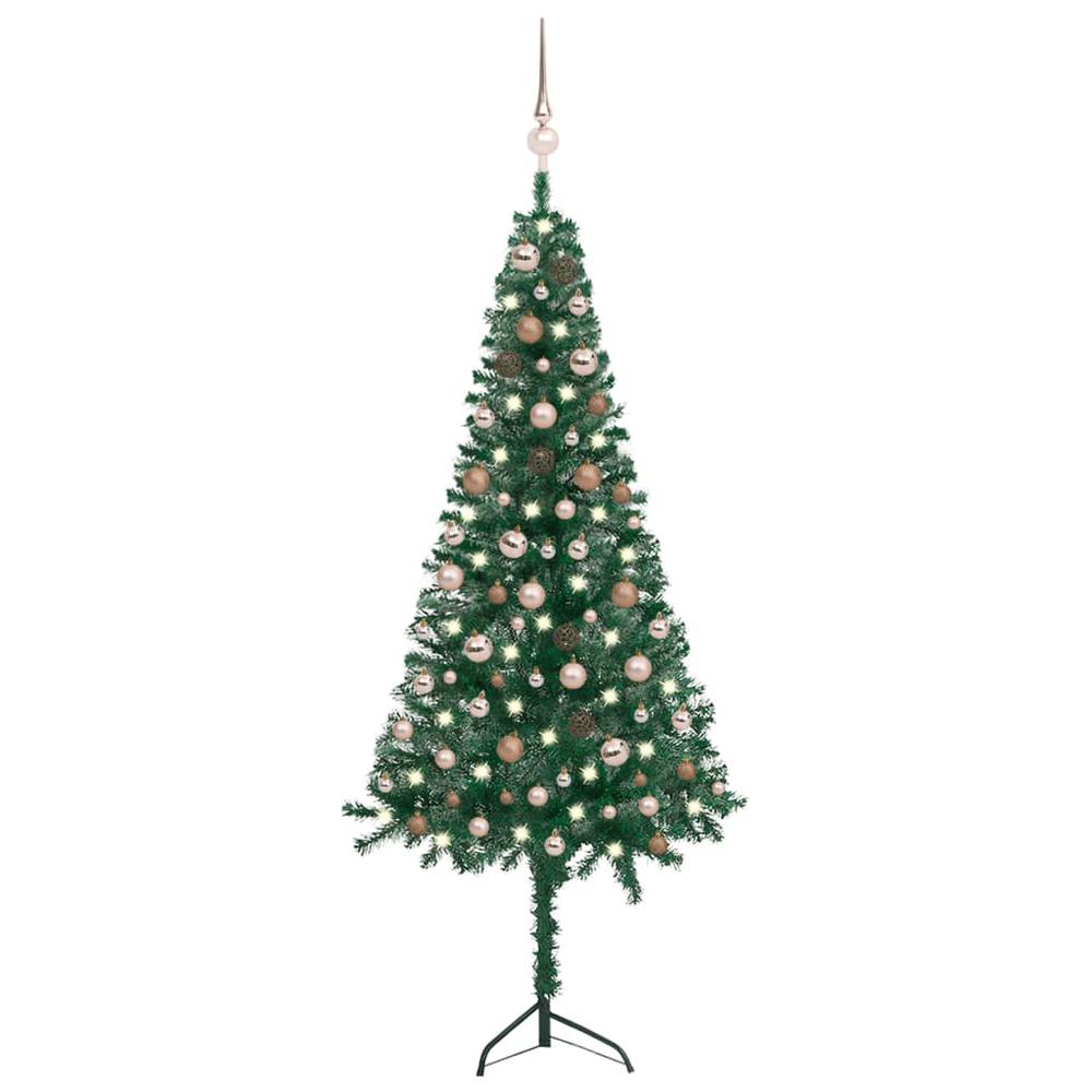 vidaXL Corner Artificial Christmas Tree LEDs&Ball Set Green 70.9" PVC, 3077954. Picture 1